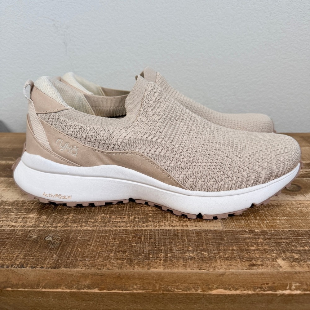 NEW Ryka Jumpstart Washable Stretch Knit Slip On Sneaker ActivFOAM Women 12W Tan